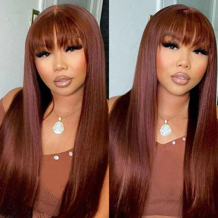10″ – 40″ #33 Reddish Brown Straight Human Hair Machine Made Wig