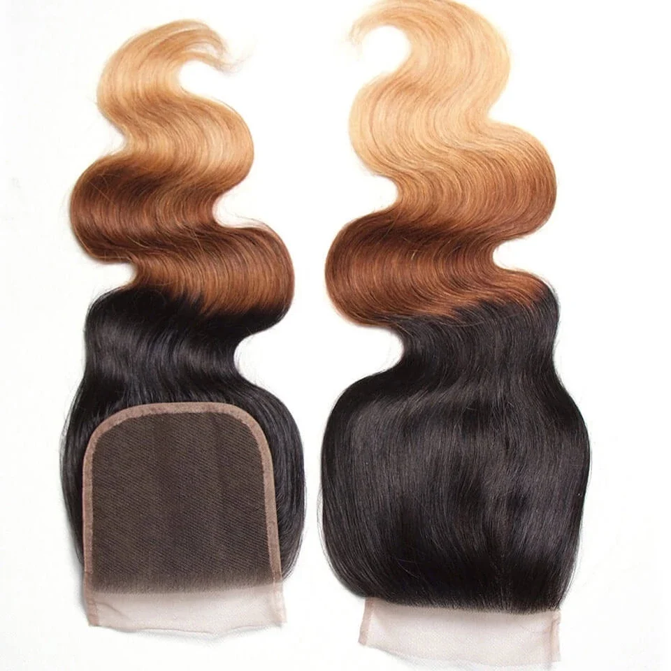 Ombre 1b/4/27 Body Wave 3 Bundles with 4*4 Lace Closure