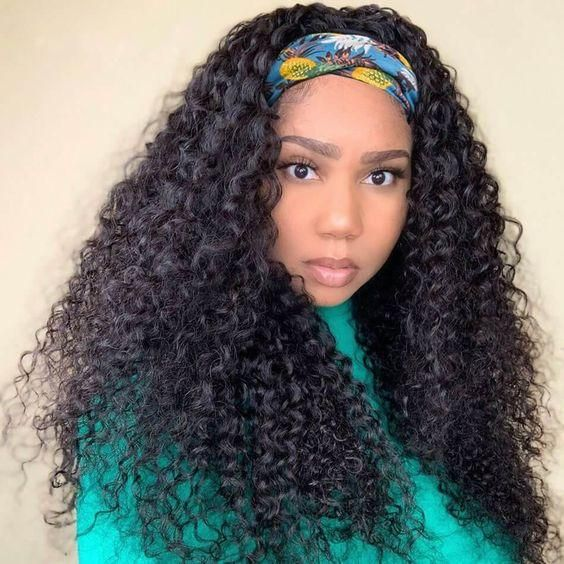 10″ – 14″ Natural Black Color Bohemian Curly Human Hair Headband Wig