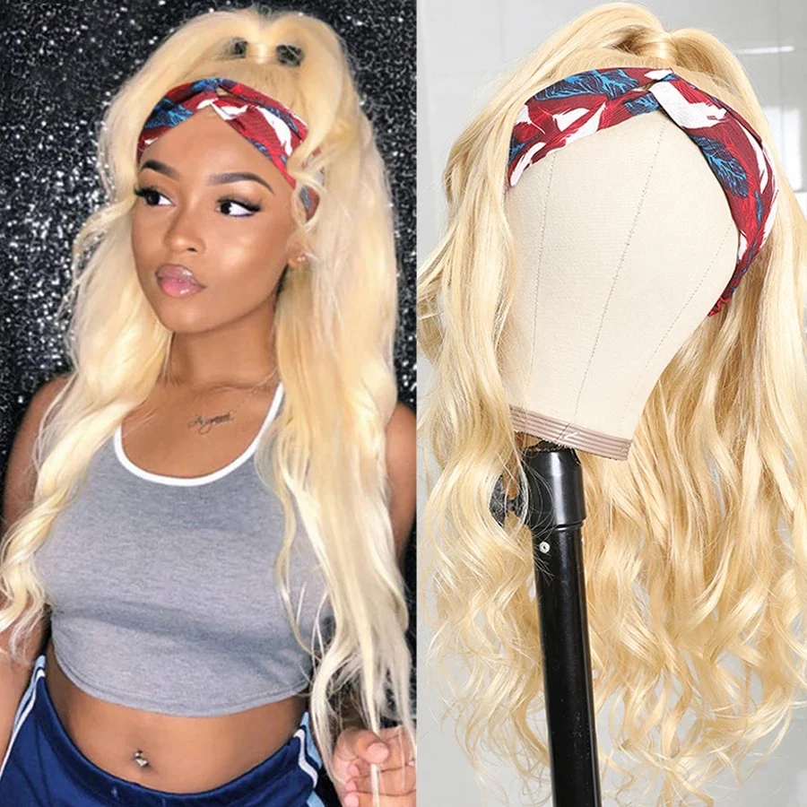 10″ – 40″ #613 Color Straight/Body Wave Human Hair Headband Wig