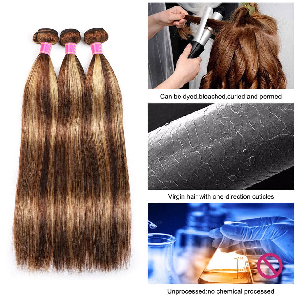 3 Bundles 10″ – 40″ Highlight Color Straight Human Hair Bundle