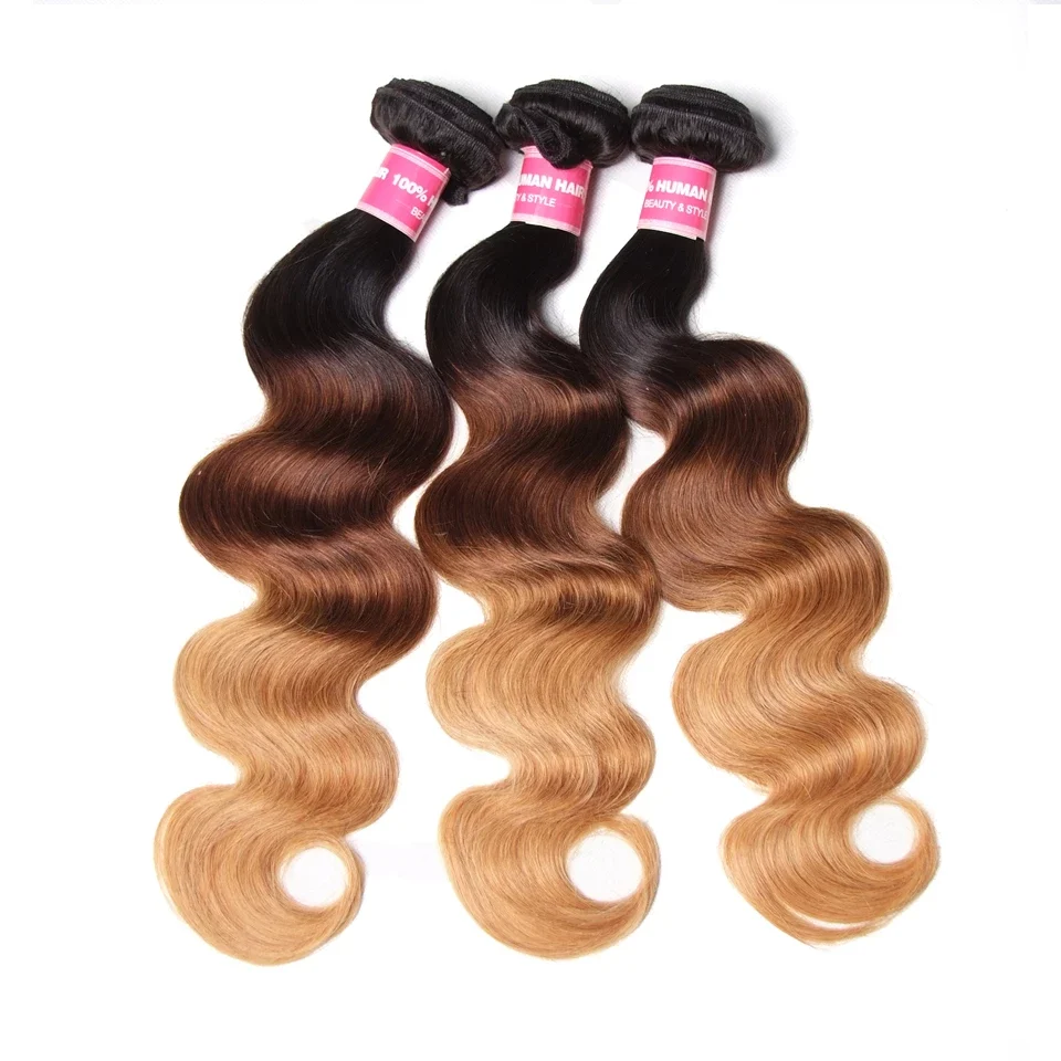 Ombre 1b/4/27 Body Wave 3 Bundles with 4*4 Lace Closure
