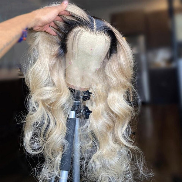 10″ – 40″ #1B/613 Ombre Color Body Wave Human Hair Lace Front Wig