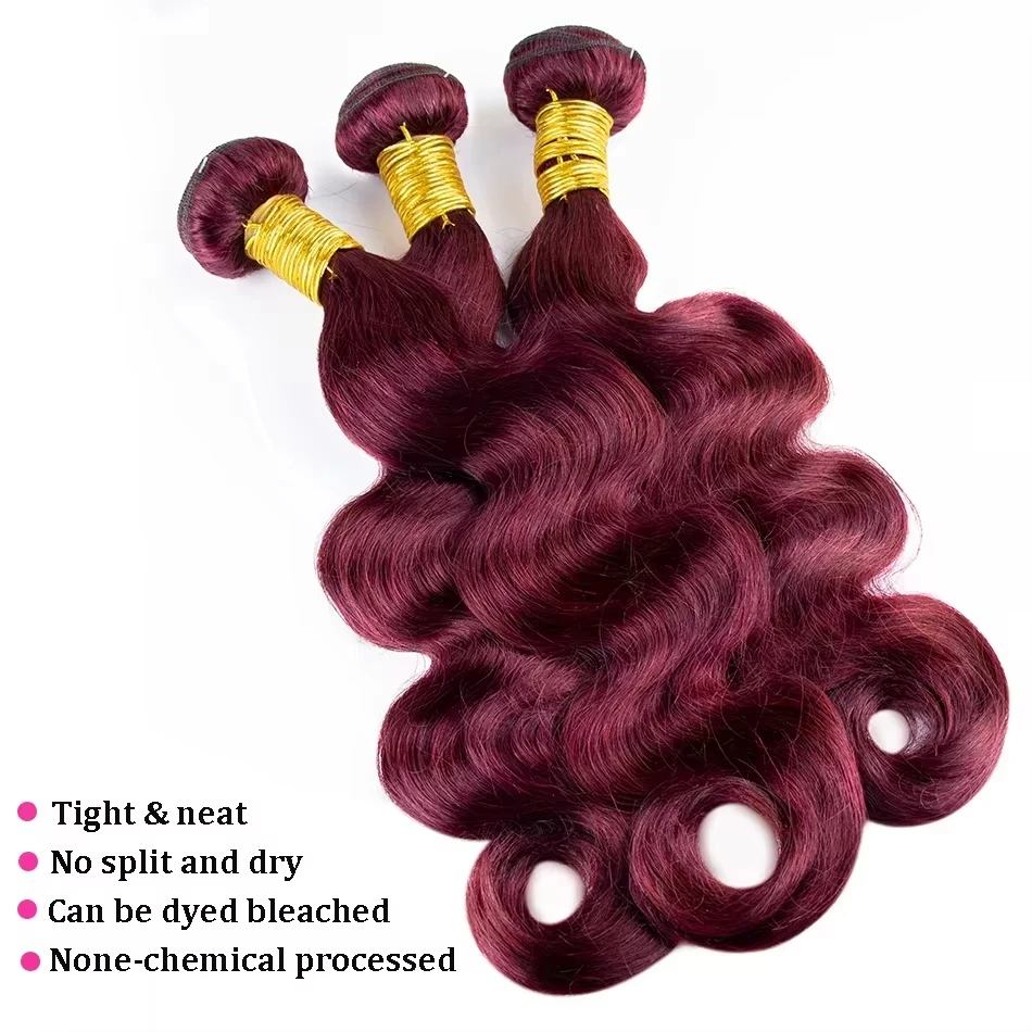 3 Bundles 10″ – 40″ #99J Body Wave Human Hair Bundle