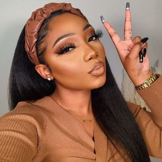 10″ – 14″ Natural Black Color Yaki Straight Human Hair Headband Wig