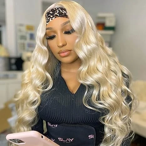 10″ – 40″ #613 Color Straight/Body Wave Human Hair Headband Wig