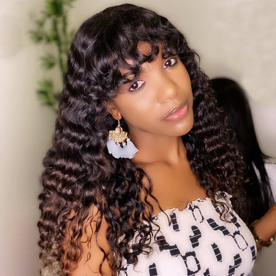 10″ – 40″ Natural Black Color Deep Wave Human Hair Machine Made Wig