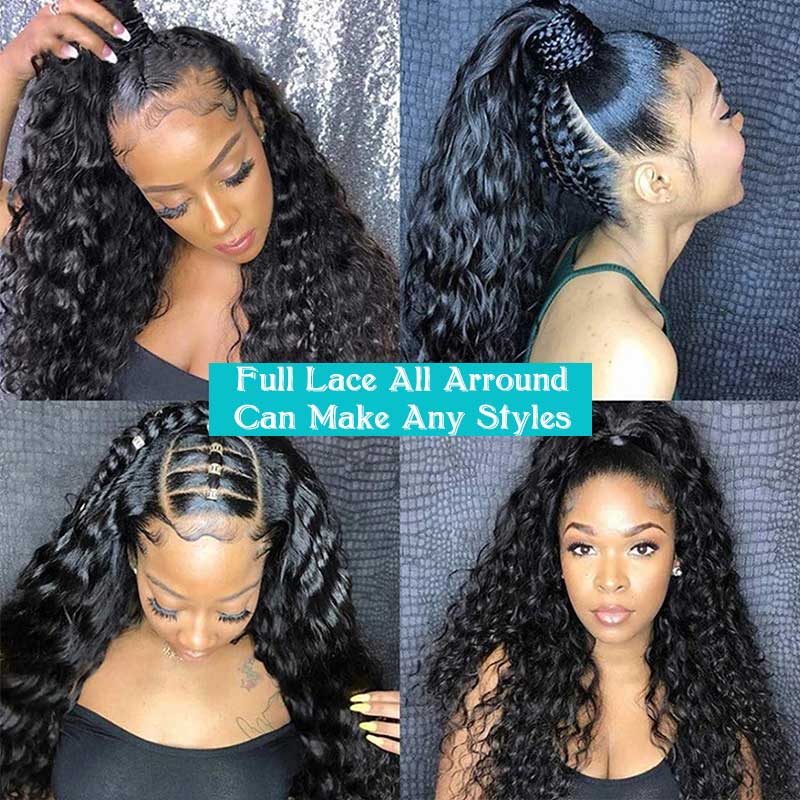 10″ – 30″ Natural Color Water Wave Human Hair Full Lace Wig