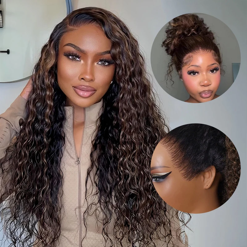 10″ – 36″ Highlight Color Water Wave Human Hair 360 Lace Wig