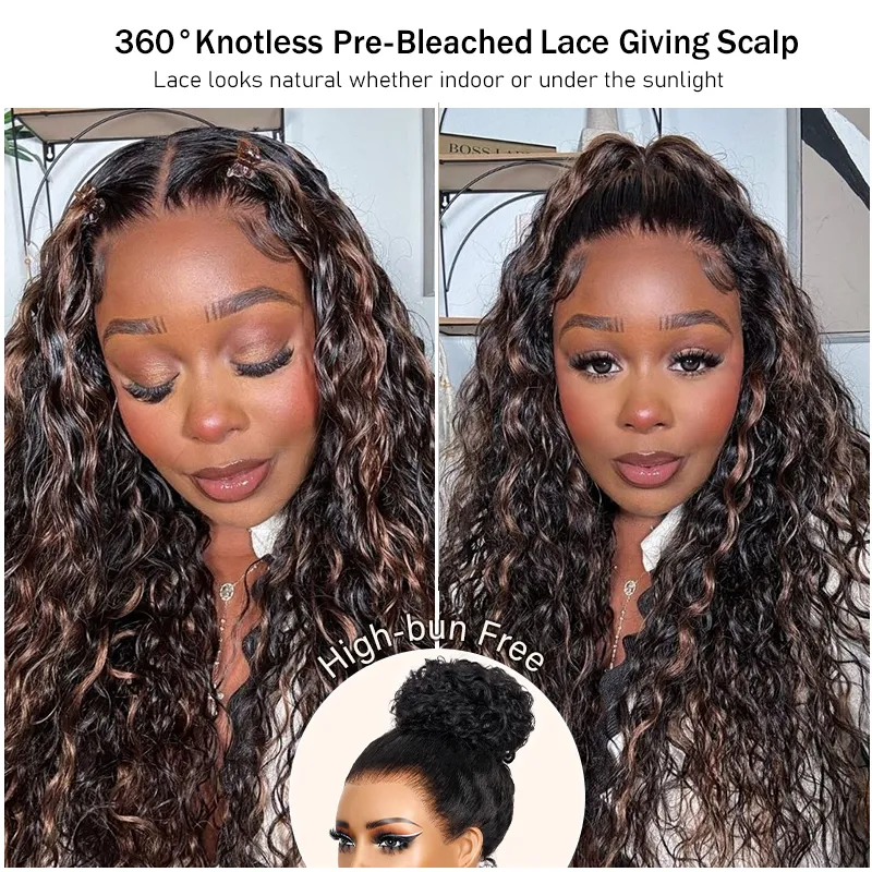 10″ – 36″ Highlight Color Water Wave Human Hair 360 Lace Wig