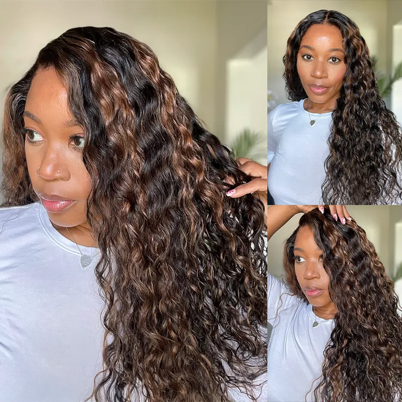 10″ – 36″ Highlight Color Water Wave Human Hair 360 Lace Wig