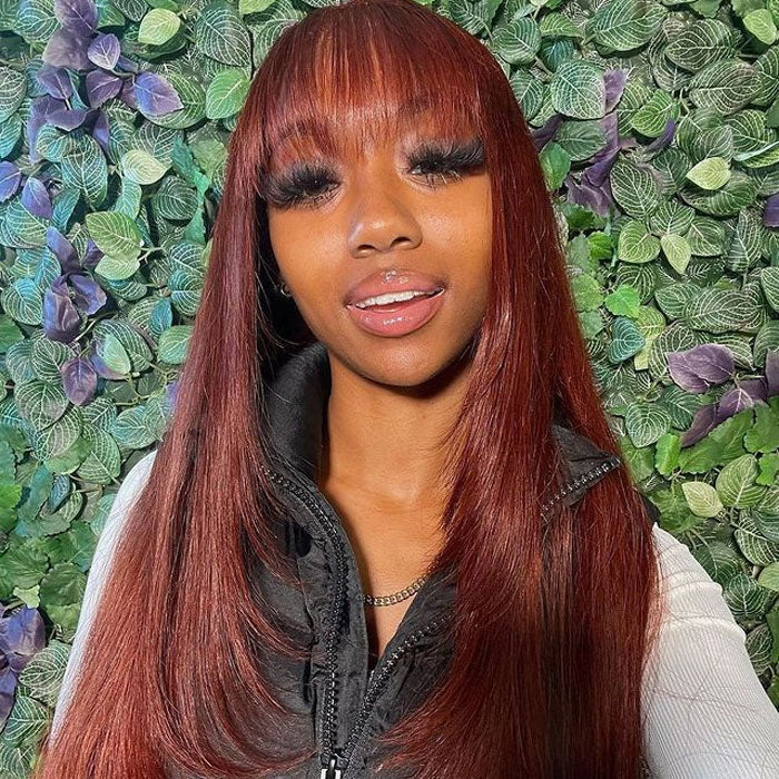 10″ – 40″ #33 Reddish Brown Straight Human Hair Machine Made Wig
