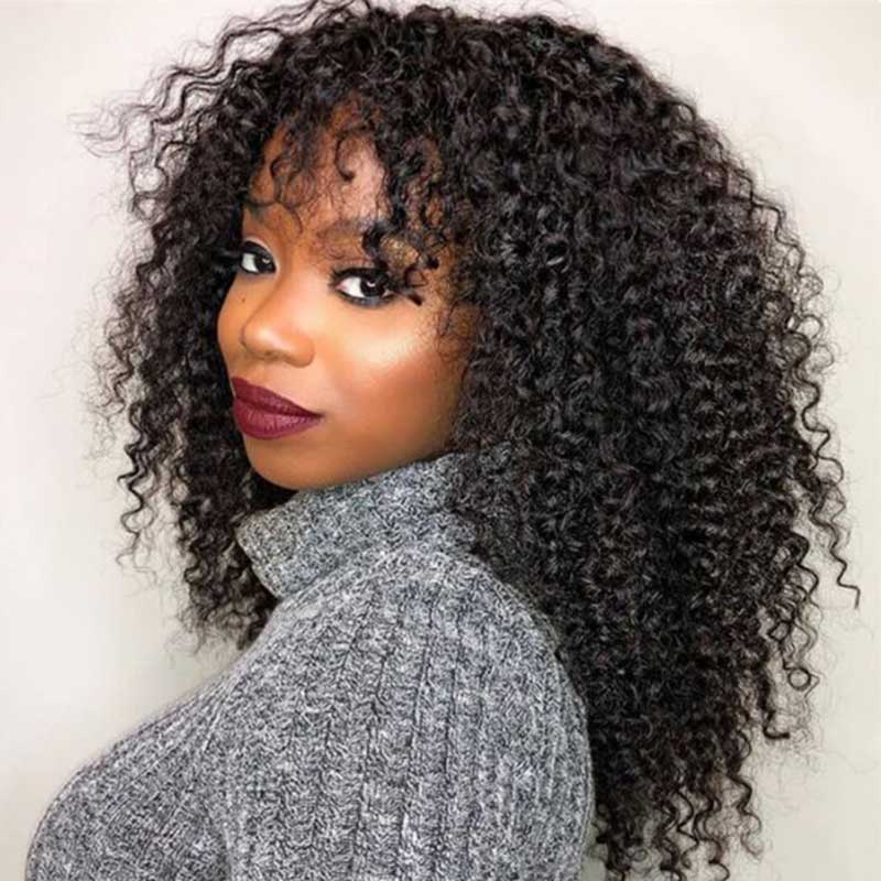 10″ – 40″ Natural Black Color Deep Curly Human Hair Machine Made Wig