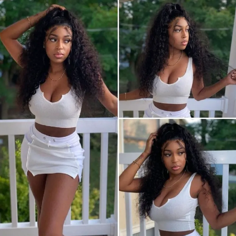 10″ – 36″ Natural Black Color Jerry Curly Human Hair 360 Lace Wig
