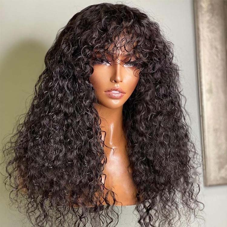 10″ – 40″ Natural Black Color Deep Curly Human Hair Machine Made Wig