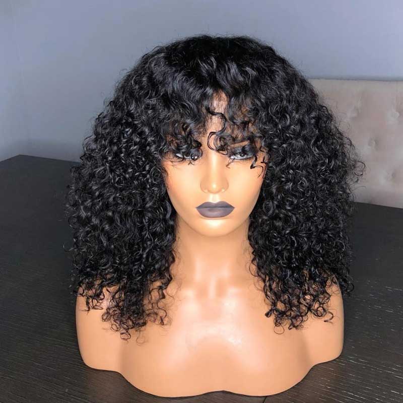 10″ – 40″ Natural Black Color Deep Curly Human Hair Machine Made Wig
