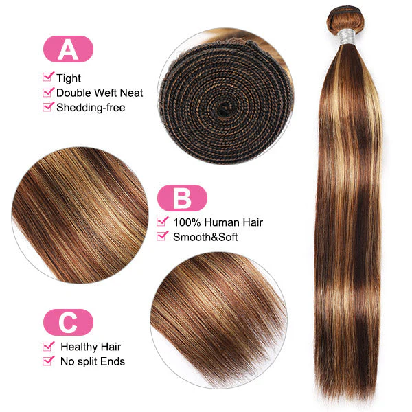 3 Bundles 10″ – 40″ Highlight Color Straight Human Hair Bundle