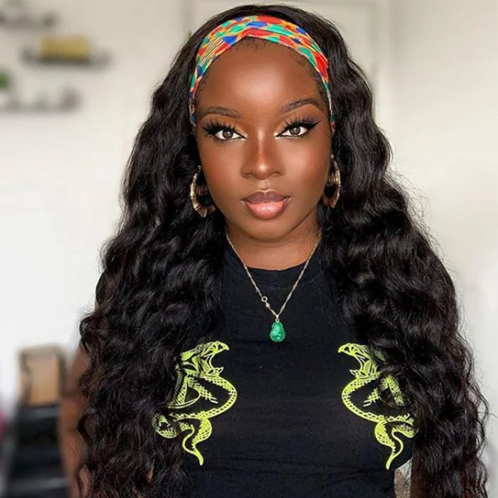 10″ – 14″ Natural Black Color Loose Wave Human Hair Headband Wig