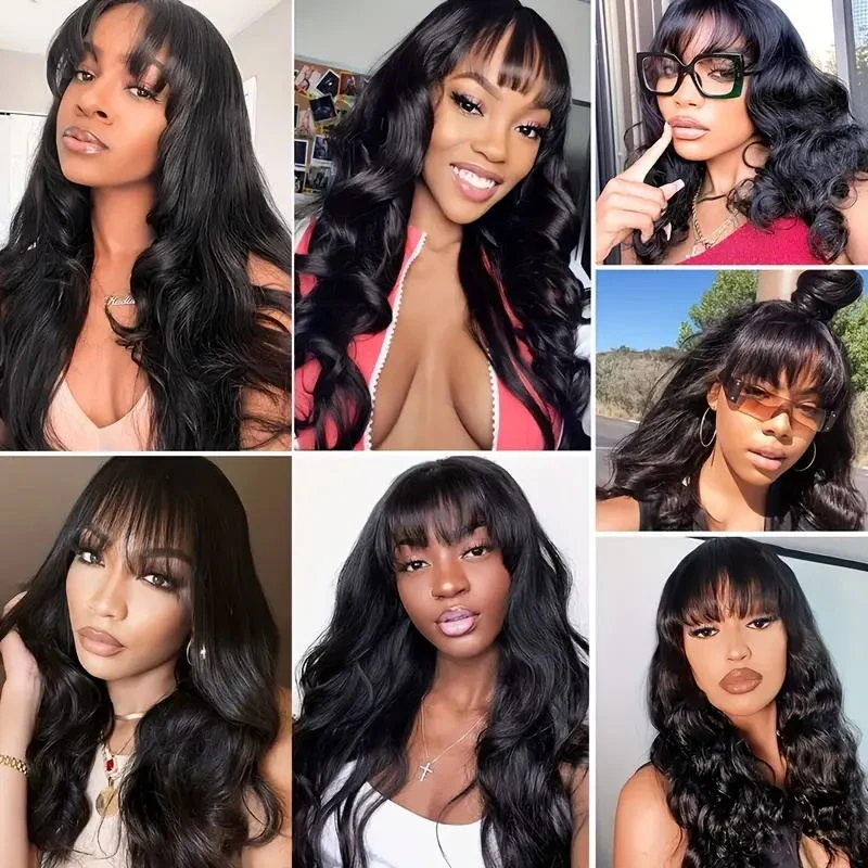 10″ – 40″ Natural Black Color Body Wave Human Hair Machine Made Wig