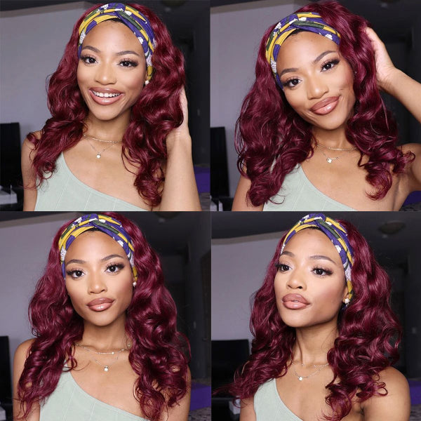 10″ – 40″ #99J Color Body Wave Human Hair Headband Wig