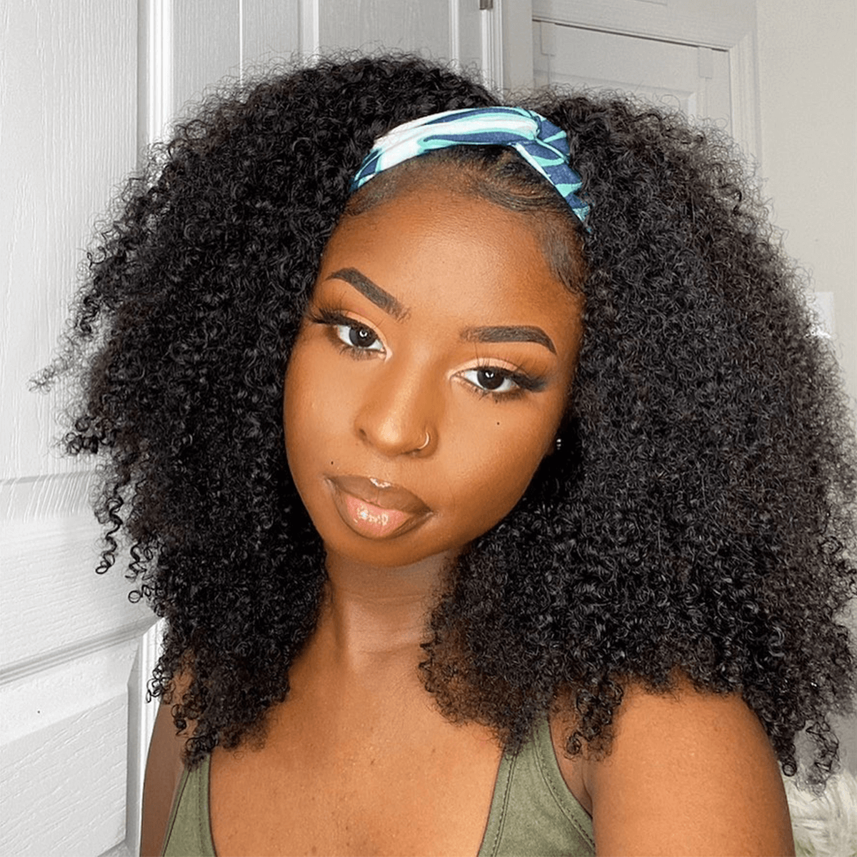 10″ – 14″ Natural Black Color Kinky Curly Human Hair Headband Wig