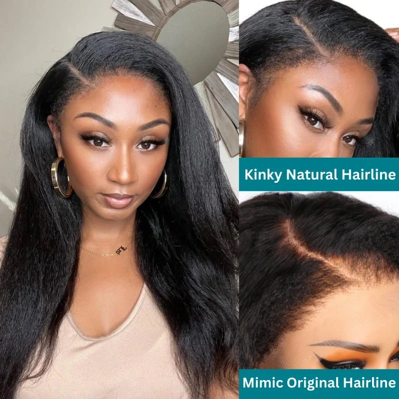 10″ – 36″ Natural Black Color Kinky Straight Human Hair 360 Lace Wig