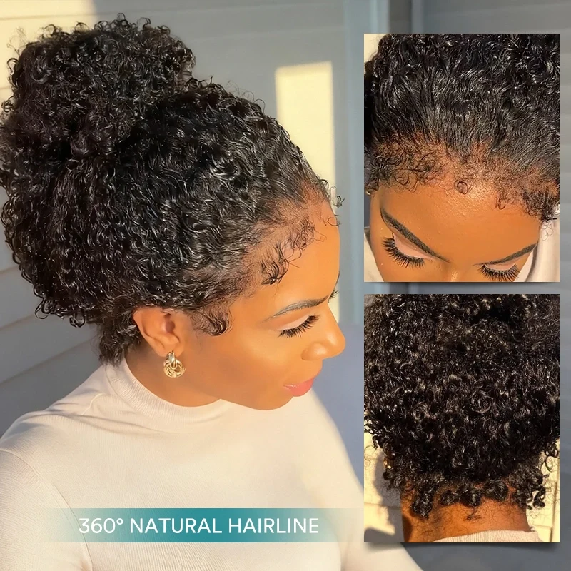 10″ – 36″ Natural Black Color Kinky Curly Human Hair 360 Lace Wig