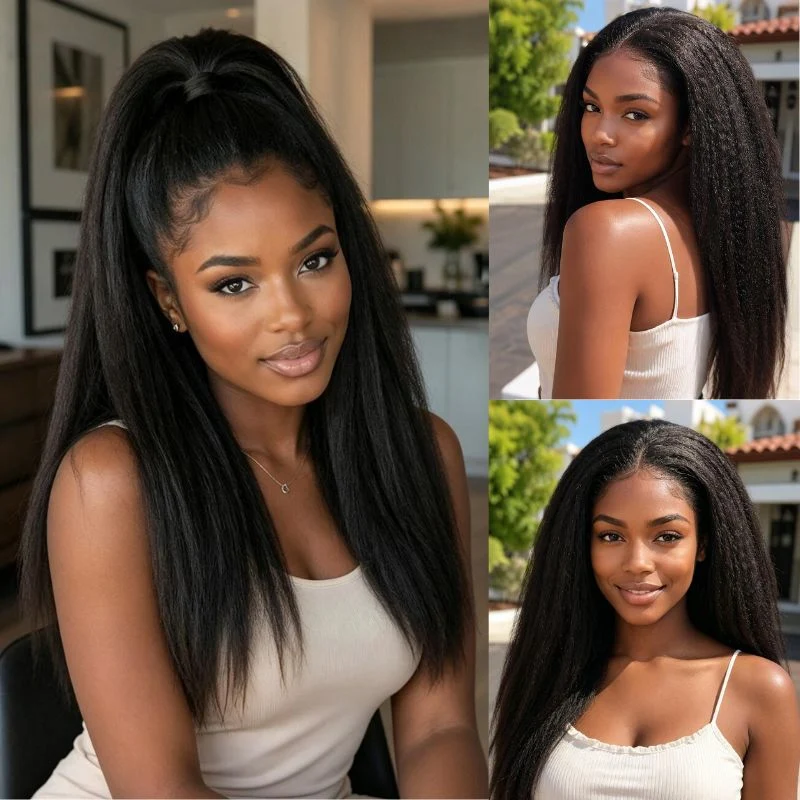 10″ – 36″ Natural Black Color Kinky Straight Human Hair 360 Lace Wig