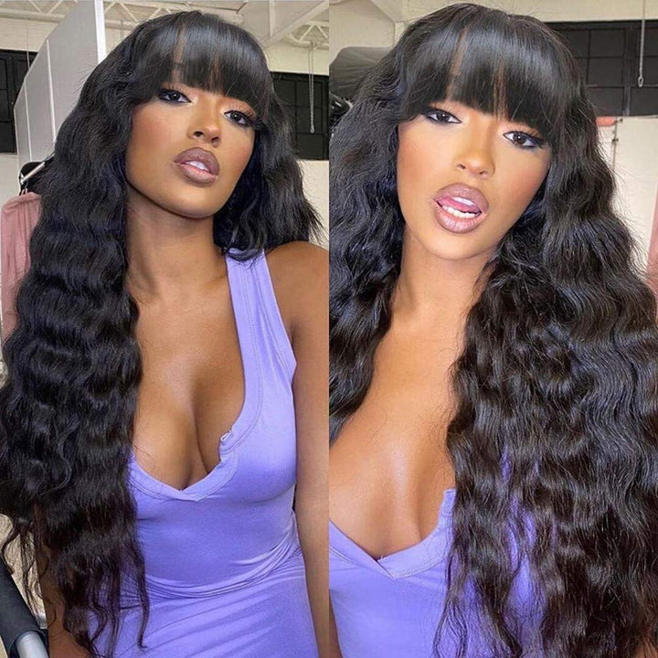 10″ – 40″ Natural Black Color Deep Wave Human Hair Machine Made Wig