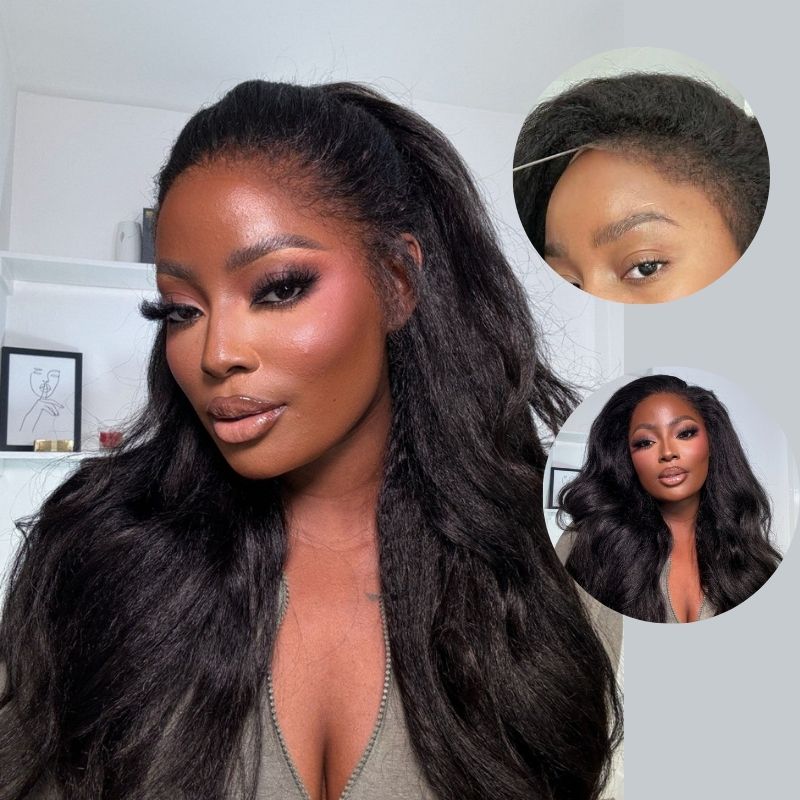 10″ – 36″ Natural Black Color Kinky Straight Human Hair 360 Lace Wig