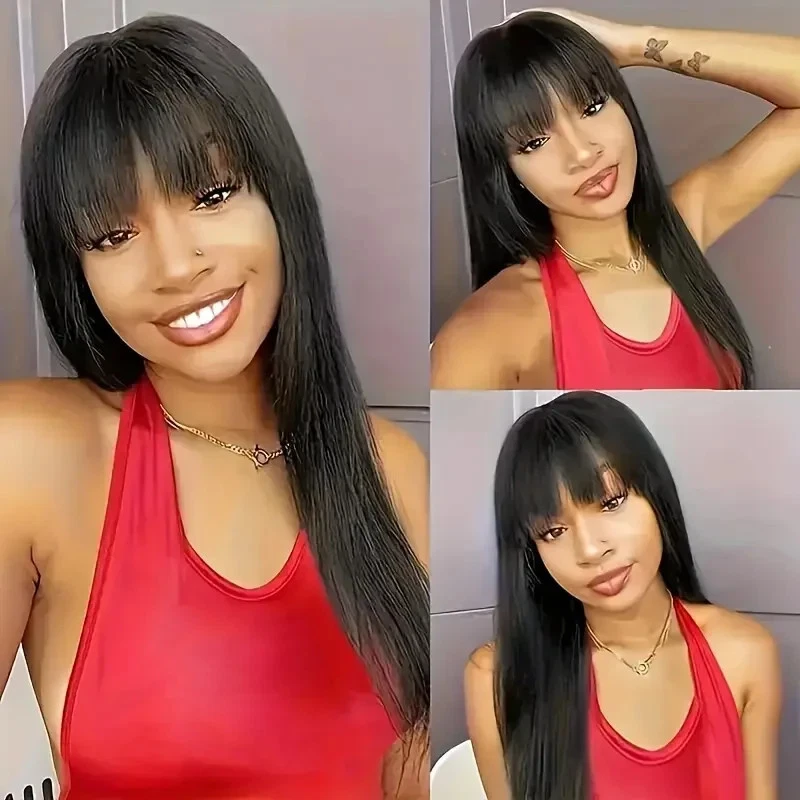 10″ – 40″ Natural Black Color Straight Human Hair Machine Made Wig
