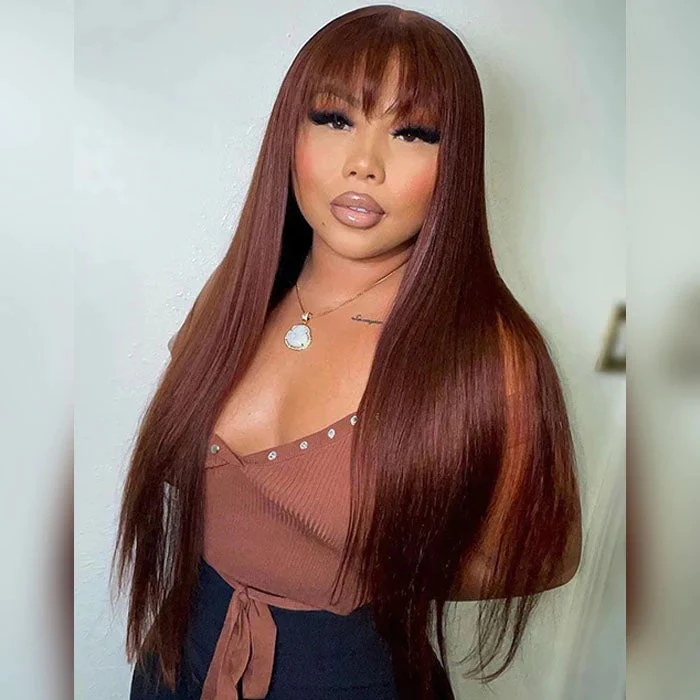 10″ – 40″ #33 Reddish Brown Straight Human Hair Machine Made Wig