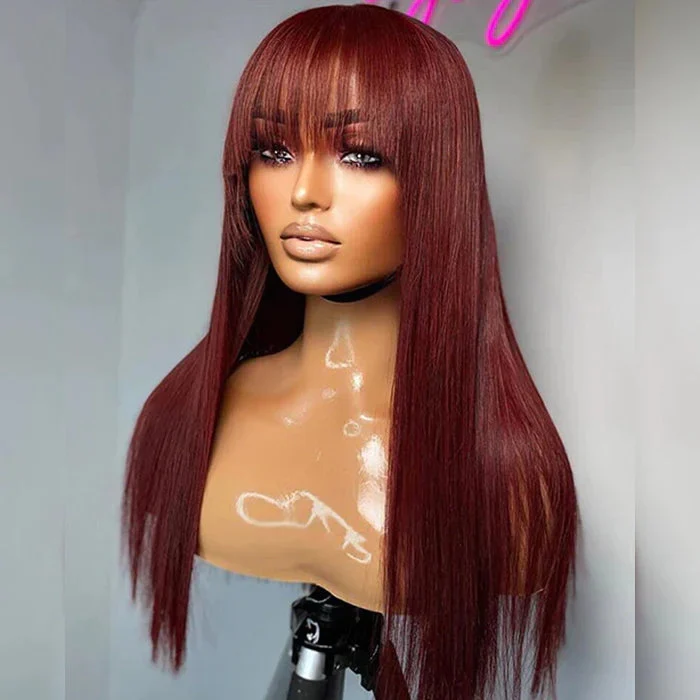 10″ – 40″ #33 Reddish Brown Straight Human Hair Machine Made Wig