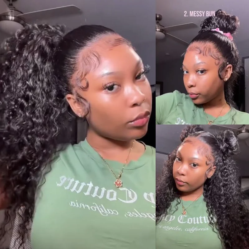10″ – 36″ Natural Black Color Water Wave Human Hair 360 Lace Wig