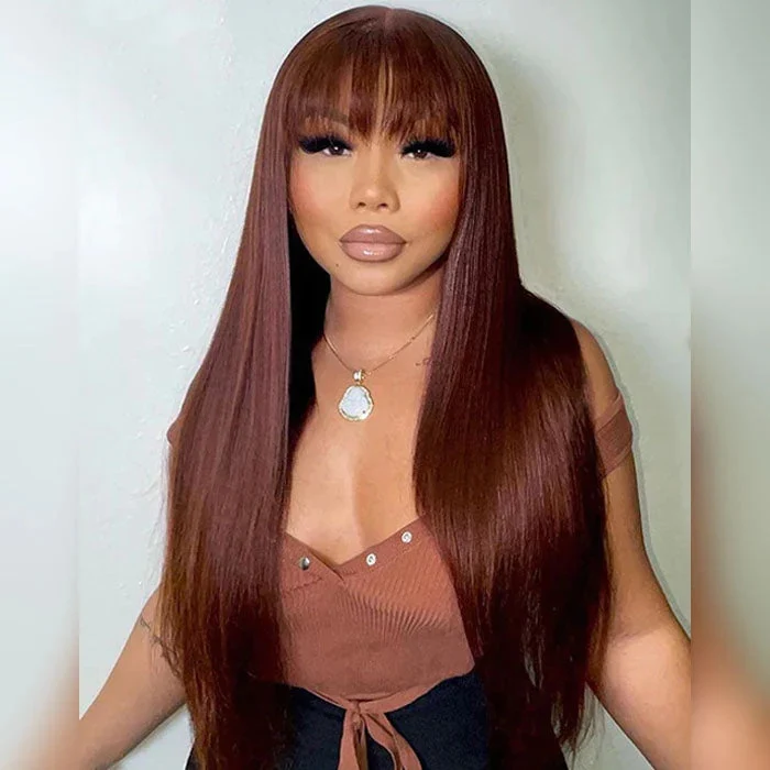 10″ – 40″ #33 Reddish Brown Straight Human Hair Machine Made Wig