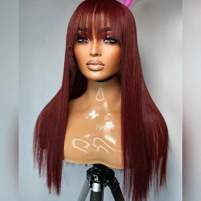 10″ – 40″ #33 Reddish Brown Straight Human Hair Machine Made Wig