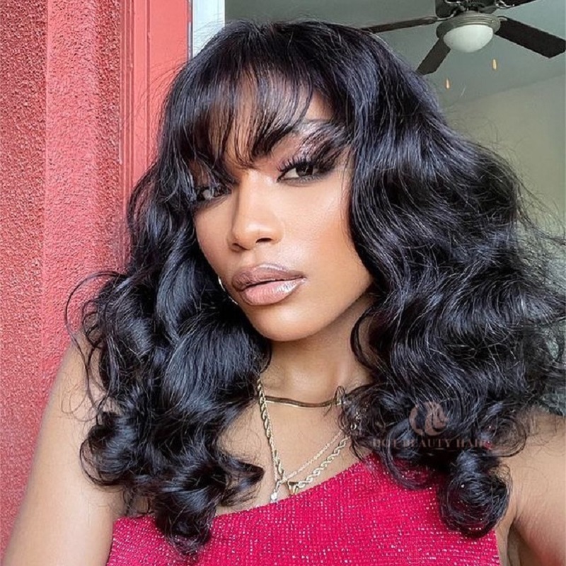 10″ – 40″ Natural Black Color Body Wave Human Hair Machine Made Wig
