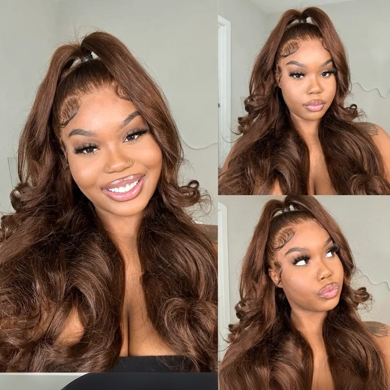 10″ – 30″  4# Chocolate Brown Curly/Body Wave Human Hair Full Lace Wig