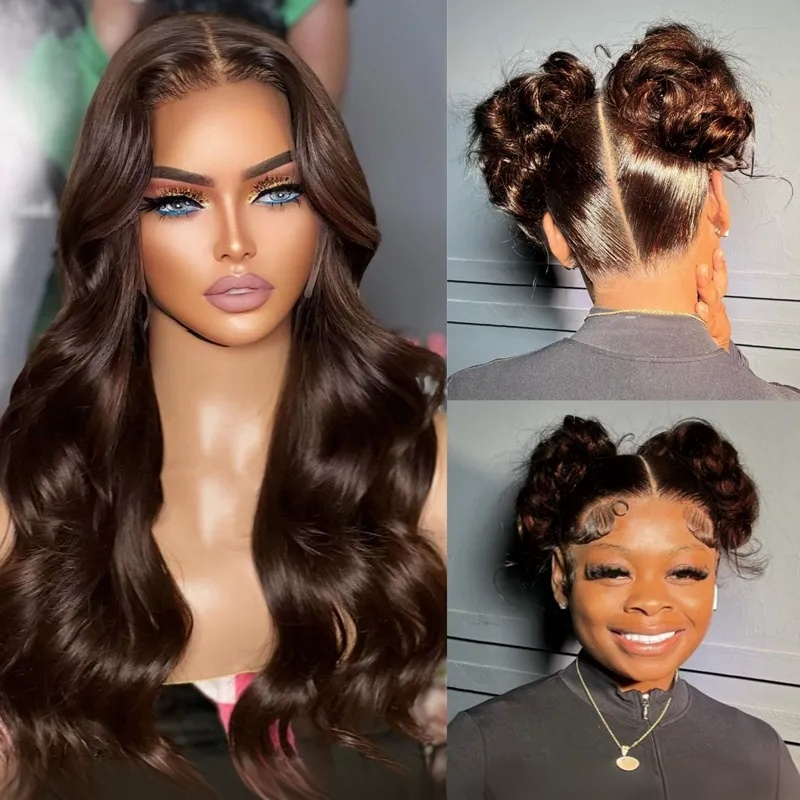 10″ – 30″  4# Chocolate Brown Curly/Body Wave Human Hair Full Lace Wig
