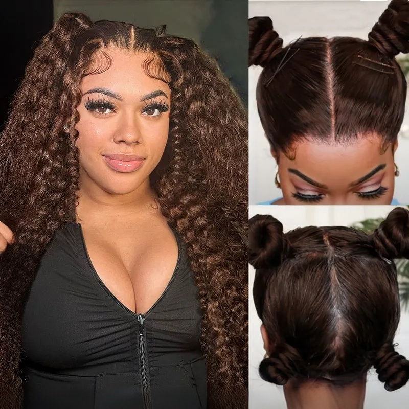 10″ – 30″  4# Chocolate Brown Curly/Body Wave Human Hair Full Lace Wig