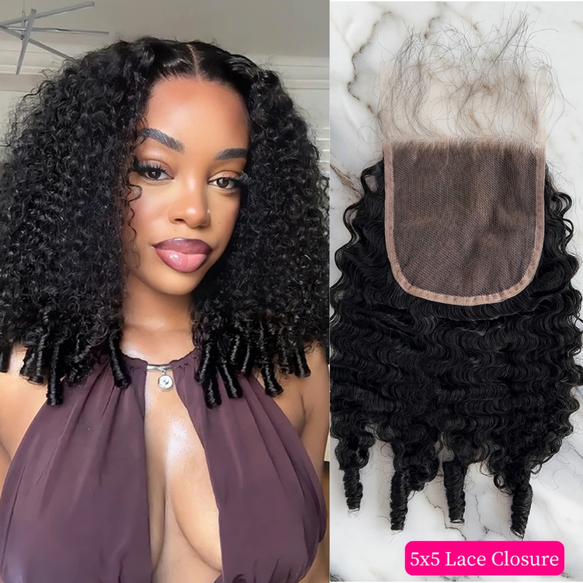 10″ – 20″ Natural Black Color Burmese Wave Human Hair 5*5 Lace Closure