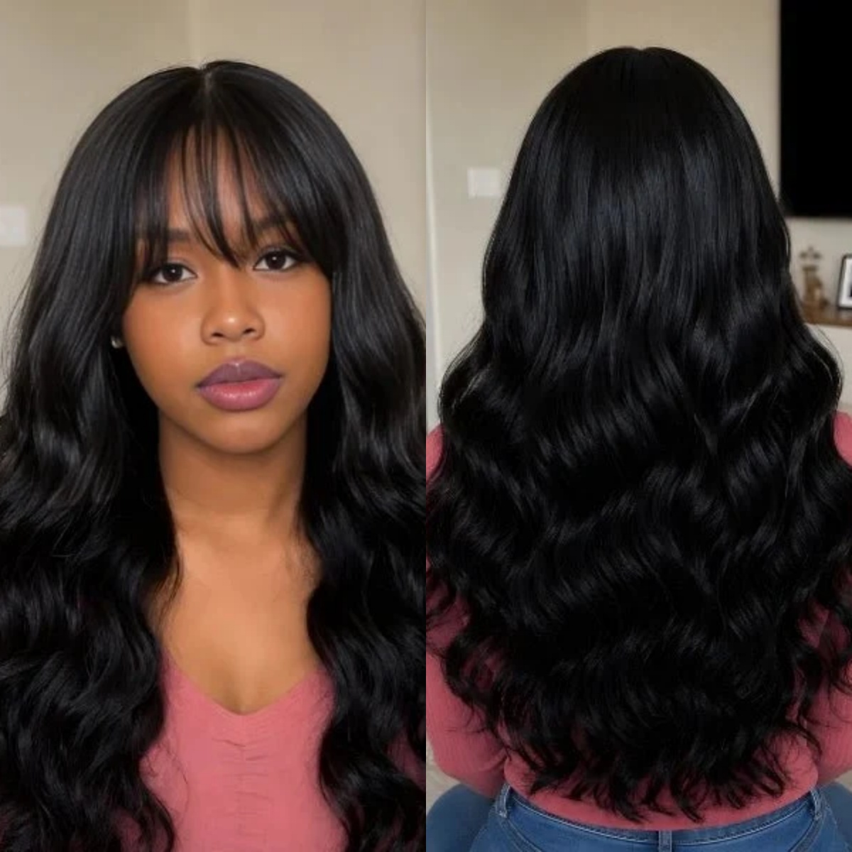 10″ – 40″ Natural Black Color Body Wave Human Hair Machine Made Wig