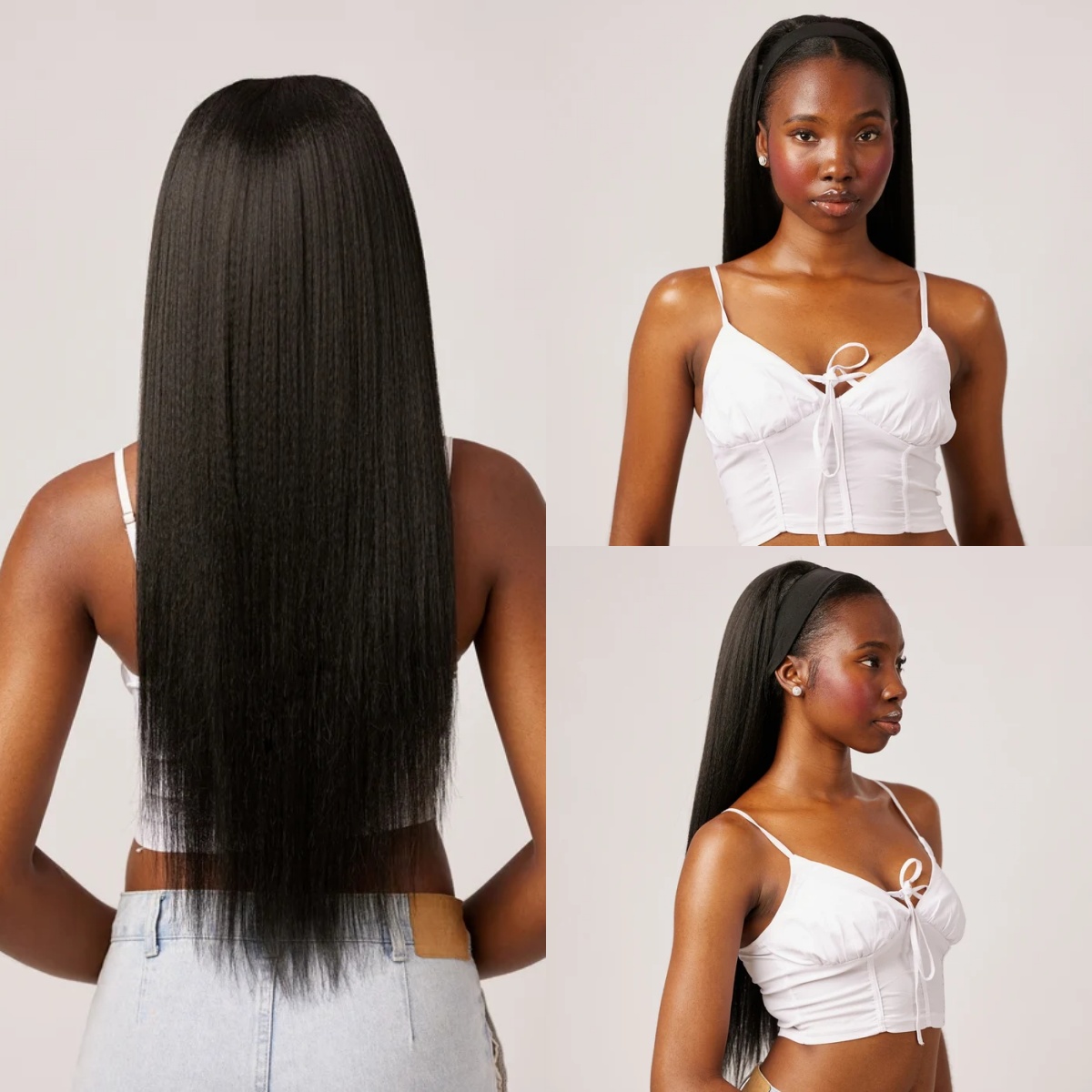 10″ – 14″ Natural Black Color Yaki Straight Human Hair Headband Wig