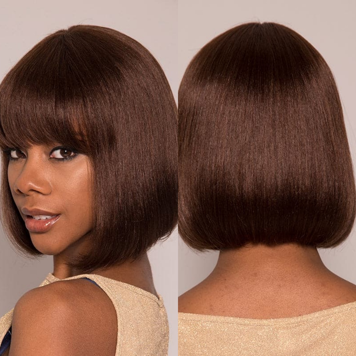 10″ – 14″ Chocolate Brown Color Bob Human Hair Machine Made Wig