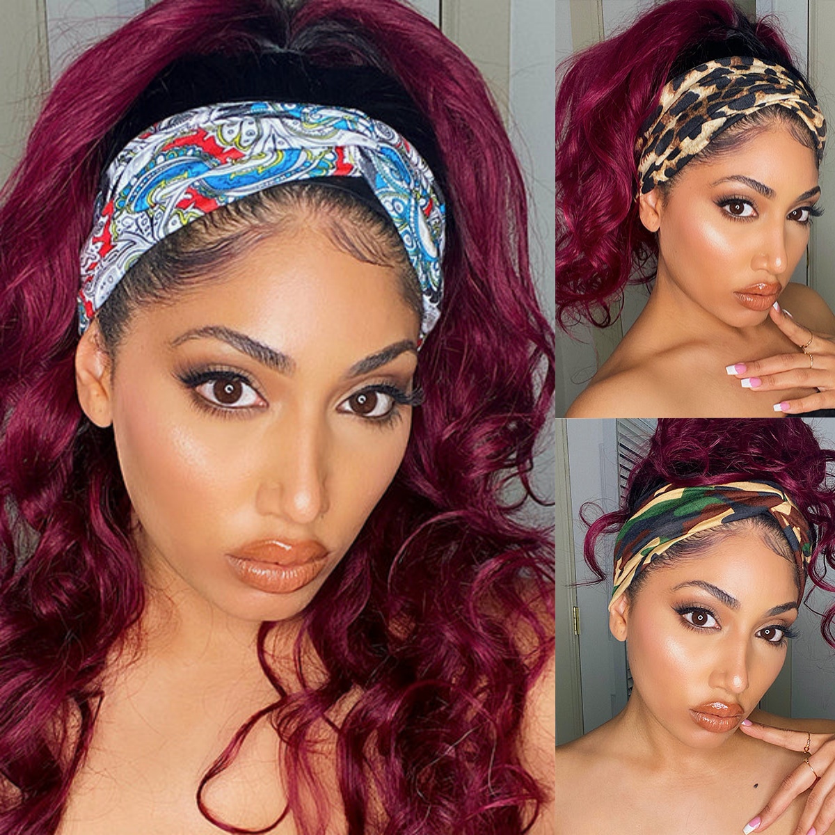 10″ – 40″ #99J Color Body Wave Human Hair Headband Wig