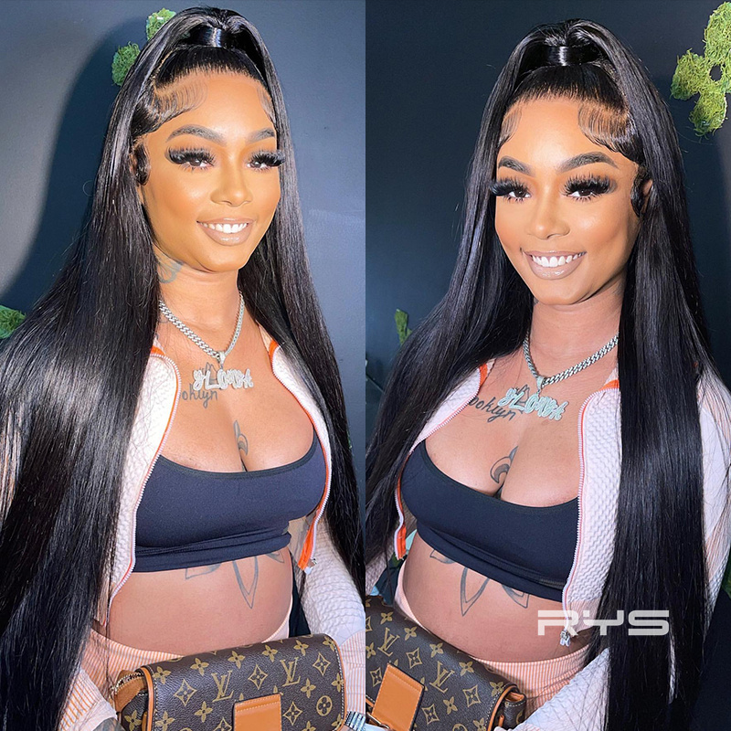 10″ – 40″ Natural Black Color Straight Human Hair Lace Front Wig