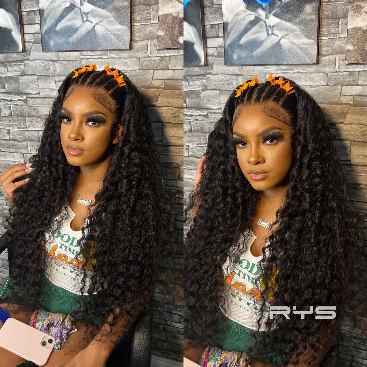 10″ – 40″ Natural Black Color Water Wave Human Hair Lace Front Wig