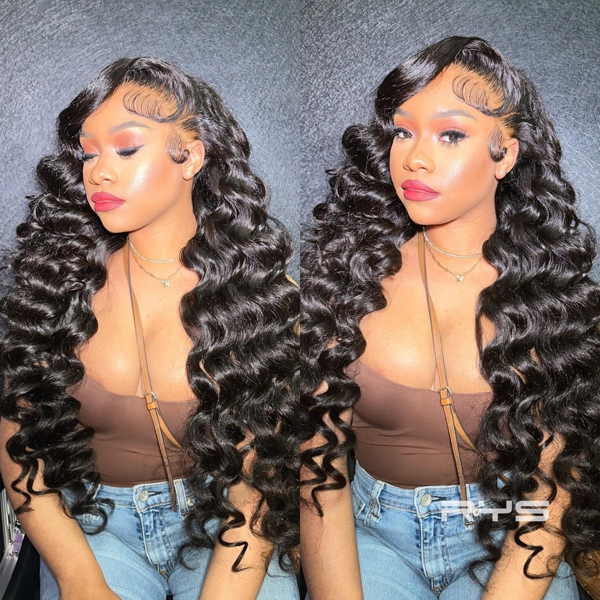 10″ – 40″ Natural Black Color Loose Deep Wave Human Hair Lace Front Wig