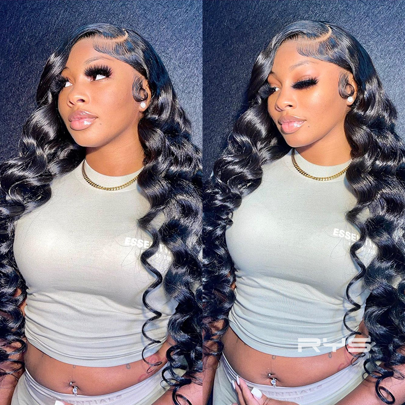 10″ – 40″ Natural Black Color Loose Wave Human Hair Lace Front Wig