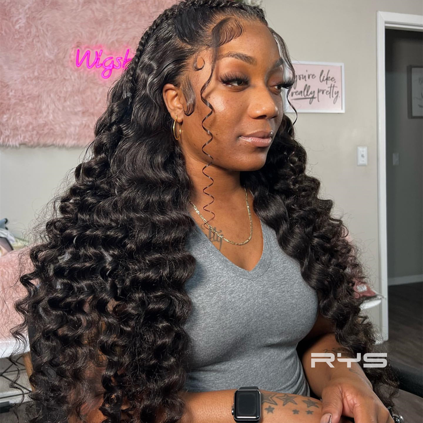10″ – 40″ Natural Black Color Loose Deep Wave Human Hair Lace Front Wig